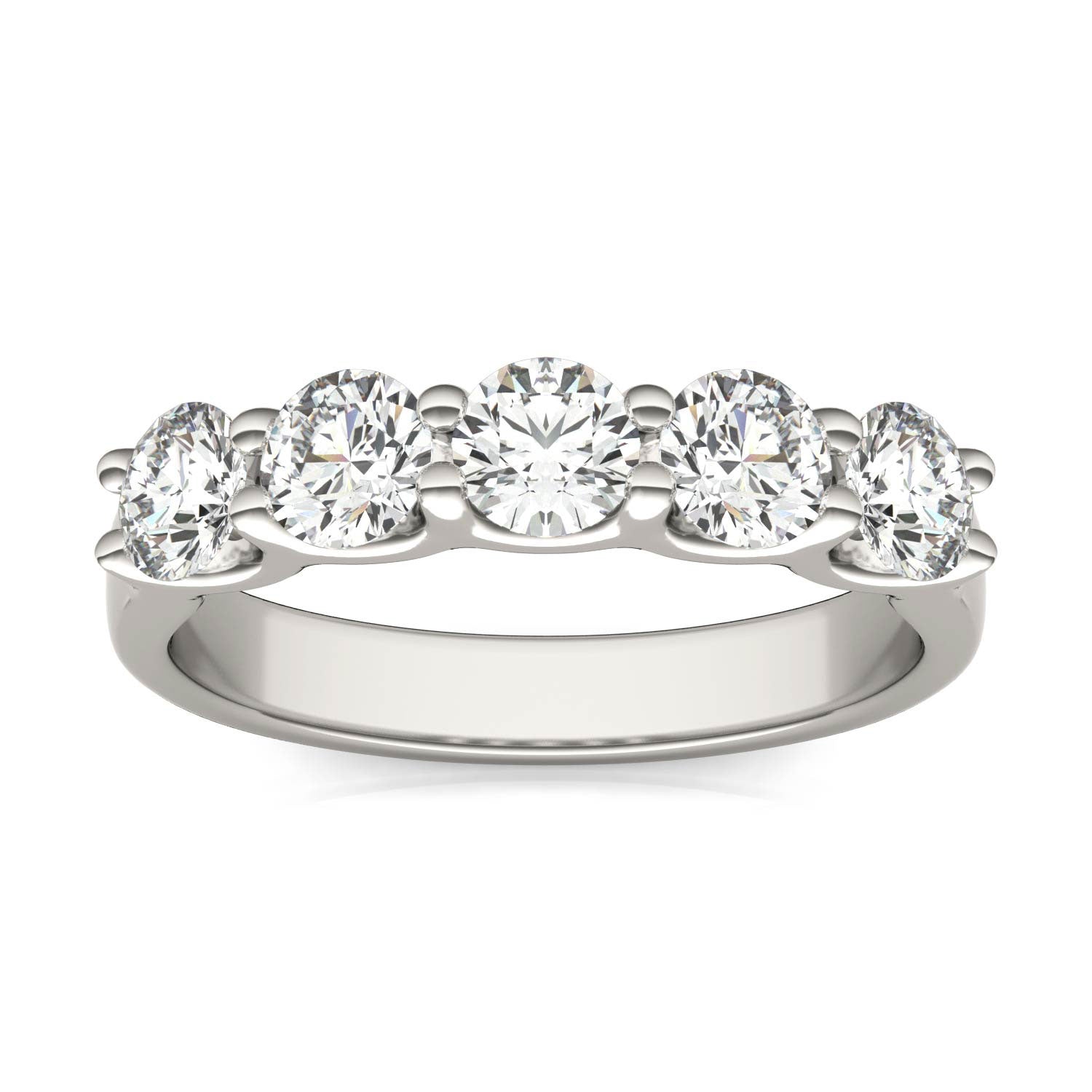 AGI Certified 1 1/4 CTW Round Lab Grown Diamond (G/VS) Five Stone Anniversary Band in 14K White Gold