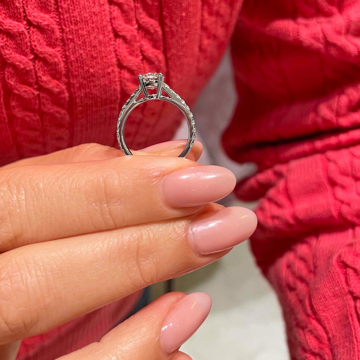 Round Brilliant Lab Grown Diamond Channel Setting Engagement Ring (F/VS) in 14K White Gold