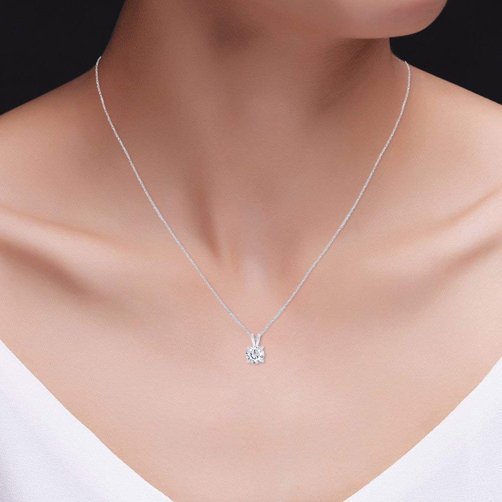 2.00 CTW Created Moissanite Solitaire Pendant Necklace with 18" Chain - Choice of 14k White or Yellow Gold